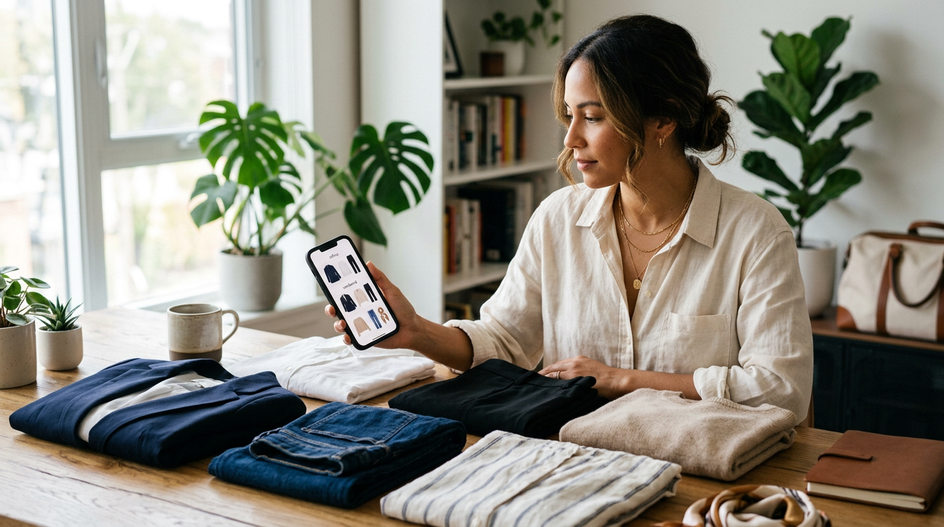 Создать аутфит онлайн для поездки, офиса и выходных из базовых вещей